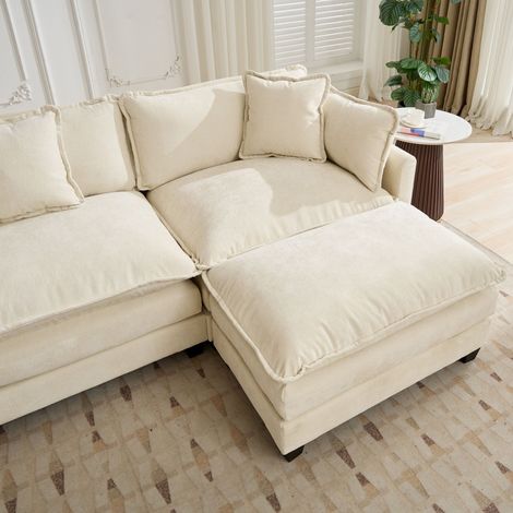 Canapé, en tissu et chenille, avec coussin, avec accoudoirs, beige, pour chambre, assise confortable, pour salon bureau appartement