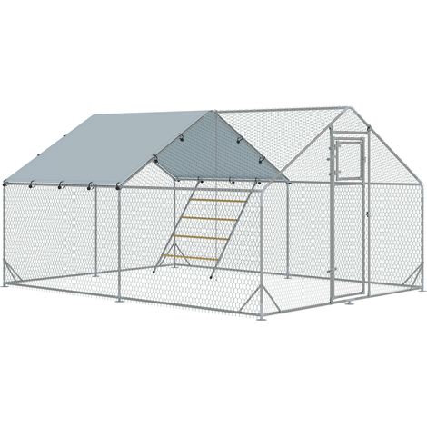 Poulailler d'extérieur, 12 m², grillage, avec perchoir et mangeoire, acier galvanisé Ø 25 mm, 300 x 400 x 195 cm, argent (1/5)