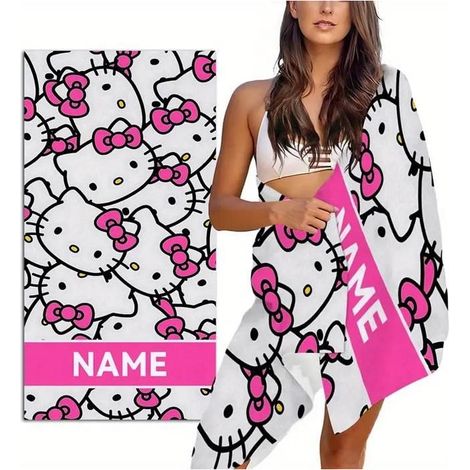 Serviette de Plage Hellokitty- 70 x 160cm Rainbow Polyester Camping Serviettes pour Filles Enfants Séchage Rapide Ultra Absorbant (1/5)