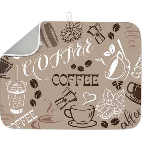 Tapis de séchage à vaisselle motif café pour comptoir de cuisine 45,7 x 61 cm, tapis d'égouttoir à vaisselle rétro absorbant en microfibre résistant à la chaleur pour robinet de table, café (1/5)