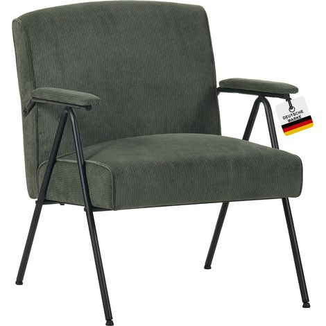 Albatros Designer Vintage Sessel Stanford, hochwertiger Cord Stoff Bezug in Grün, sehr bequeme S-Federn, Relaxsessel Loungesessel für Wohnzimmer, Schlafzimmer oder als Fernsehsessel (1/5)