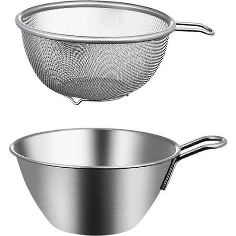 passoire en acier inoxydable à mailles fines, idéale pour les aliments, les salades et pour mélanger les œufs. Accessoire de cuisine.-15.00X8.60X6.00CM-Silver (1/4)