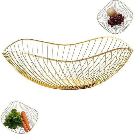 Corbeille à fruits en métal dorée, ronde, vintage, pour légumes, petits objets, décoration (1/5)