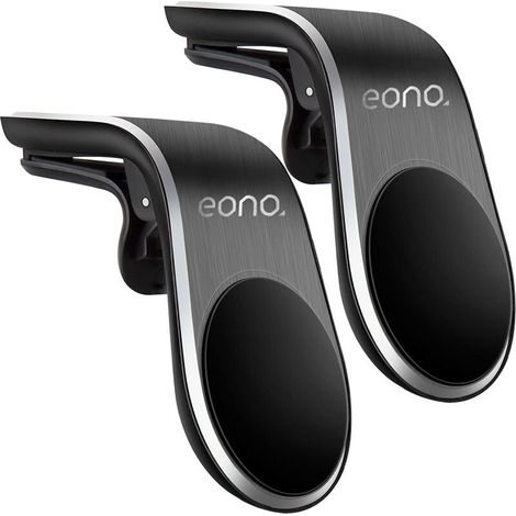 Amazon Brand -Support Telephone Voiture Magnétique Paquet de 2, Porte Voiture Aimanté ,Type L Compatible avec Les Grilles d'aération Horizontale, pour iPhone 13 12, Pas de Support Mag-Safe (1/5)