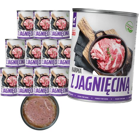 Cibo umido per cani TufTuf, confezione da 12 scatolette di carne in scatola con agnello, 400 g ciascuna. (1/2)
