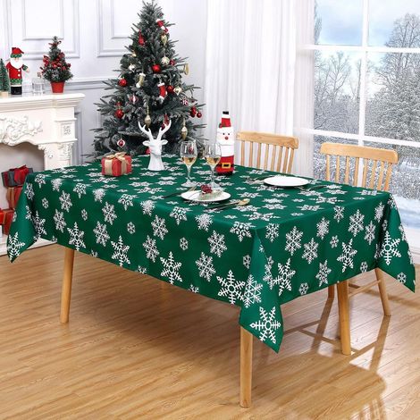 Weihnachts-Tischdecke 137x228cm, wasserabweisend, abwaschbar, Schneeflocken-Design, Grün