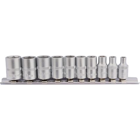 Draper 10-Piece 1/4 Inch Drive Metric Socket Set with Metal Rail (Model 16398)