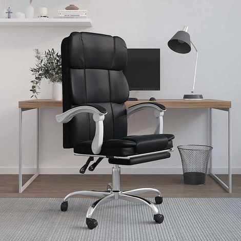 vidaXL Silla de oficina reclinable cuero sintético negro (1/5)