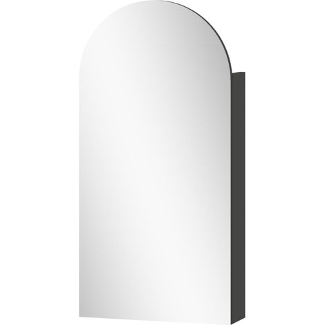 Armoire miroir de salle de bain avec miroir arqué sans cadre et étagères en verre réglables, noir (1/4)