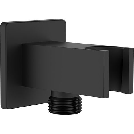 Presa d'acqua quadra con supporto doccia in ottone finitura nera (1/4)