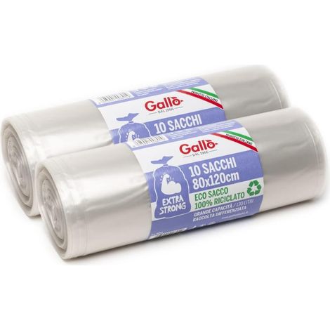 Gallo, Lot de 20 sacs poubelle en plastique recyclés, extrastrong, 80 x 120 cm, transparents (1/5)