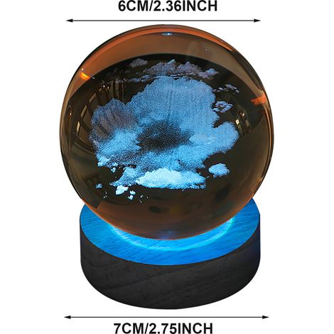 Veilleuse Boule Cristal 6cm LED Multicolore sur Socle Bois Naturel 7cm Lampe Décorative USB Lumière Douce Non Clignotante (1/5)