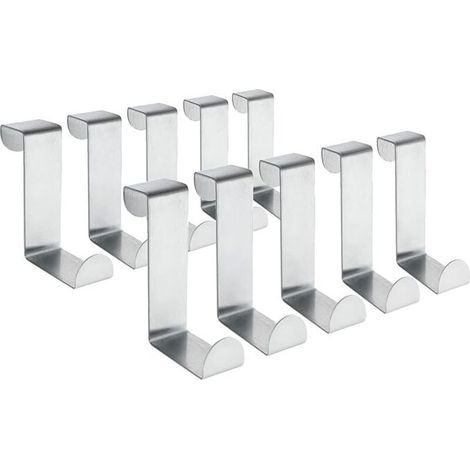 10 Reversible Stainless Steel Door Hooks – Maximum Load 5 kg – For Standard Doors and Cabinets (1/5)