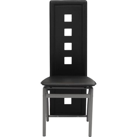 Chaises à manger Chaise de cuisine lot de 6 noir similicuir (1/5)