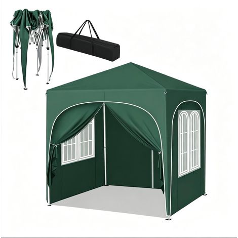 CHICFURN Pabellón de jardín plegable 2 x 2 m verde de metal y lona Oxford para eventos (1/5)
