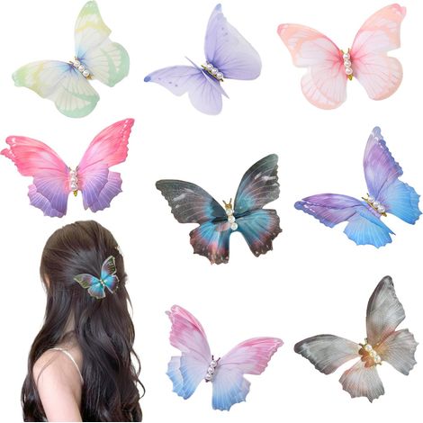 8 Pièces Pince Cheveux Papillon, Pince Cheveux Fille, Paillette Barettes Cheveux Fille Bebe, Clips à Cheveux Barrette Papillon Cheveux Femme Mascarade, Fête (1/5)