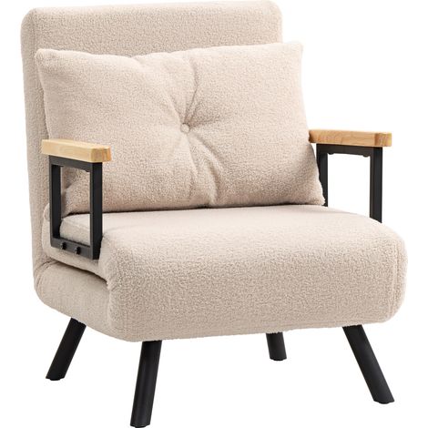 Divano letto singolo pieghevole convertibile 4 in 1 con schienale regolabile a 5 livelli e cuscino, 63x73x81 cm, beige.