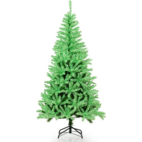 Sapin de Noël Artificiel Phosphorescent de 180 cm Arbre de Noël à Charnière avec 692 Branches Luxuriantes Pied Métallique Pliable Vert (1/2)