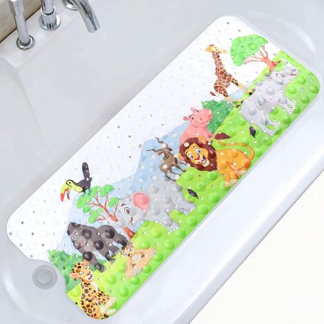 (100x40 Cm, Prairie Zoo) Tapis De Bain Antidrapant, Tapis De Bain Antidrapant Avec 200 Ventouses En Pvc, Tapis De Douche Animal Marin De Dessin An (1/2)