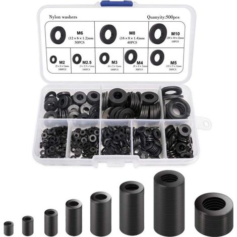 Joint En Nylon En Plastique, Joint Rond 500pcs Joint Noir, Compatible Avec M2 M2.5 M3 M4 M5 M6 M8 M10 (1/5)