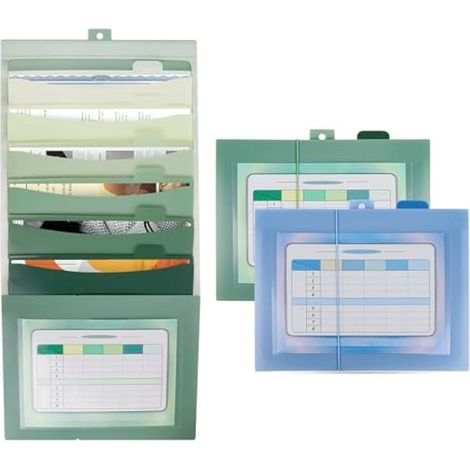 Organiseur mural pour dossiers, porte-documents à 6 poches, porte-revues suspendu pour bureau, école, chambre d'enfant, cuisine (vert et bleu) (1/5)