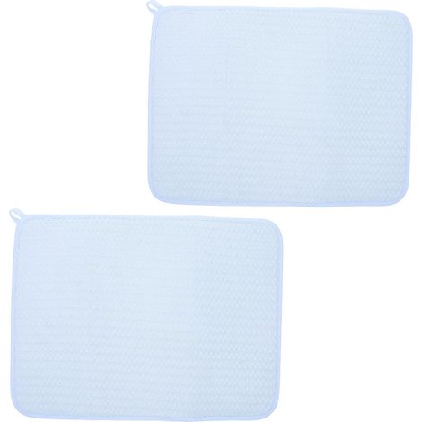 2 Pièces Tapis de Séchage Bleu pour Vaisselle en Fibre Ultra-Fine 50x38cm, Fonction Multi-Zone pour Égouttage, Réutilisable pour Bar à Café et Plan de Travail (1/5)