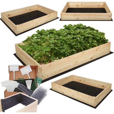 MODO24 Carré potager ZP06 surélevé en bois de pin massif pour jardin et terrasse, 18x120x60 cm, naturel