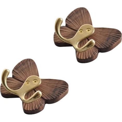 Lot de 2 crochets en bois massif pour vêtements, patères murales durables pour clés et accessoires, support mural maison écologique (1/4)