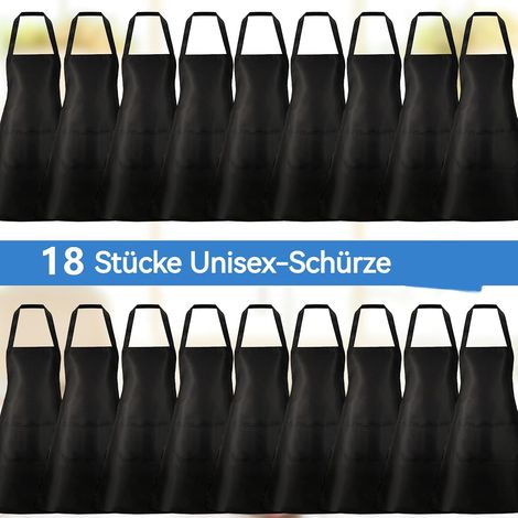 Lot de 18 tabliers de cuisine, tabliers à 2 poches, tabliers à bavette pour la cuisine, le barbecue, la peinture, la cuisson, blancs, pour hommes et femmes, 60 x 70 cm (1/5)