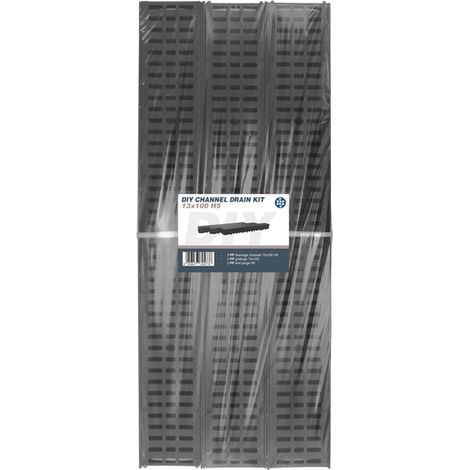 KIT 3 PZ. CANALETTE NOR cm. 13x100x5 h + 3 GRIGLIE POLIPROPILENE cm. 13x100 + 2 TAPPI