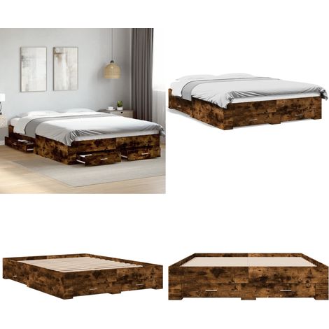 Bettgestell mit Schubladen Räuchereiche 150x200cm Holzwerkstoff - Holzbettwäsche - Bettsofa - Doppelbett - Boxspringbett - Massivholzbette - Home & Living (1/5)