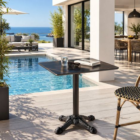 ICARE - Ensemble n°1: table bistrot 70x70cm pliable en céramique marbré noir (1/5)