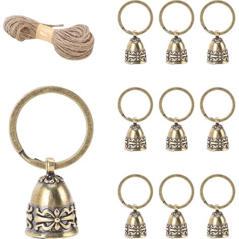 Sonneries de Noël Vintage en Cuivre Pur – 10 Cloches avec Rope de Jute et Anneaux – DIY Décoratif [Groupe Type] + [Groupe] + [Mano] (1/5)