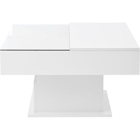 Tavolino da caffè alzabile bianco lucido con LED, altezza regolabile e vano contenitore 78x78 cm (1/5)