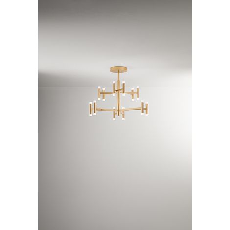 Plafonnier Led Moderne En Métal Couleur Or, Structure En Aluminium Peint Par Poudrage, Diamètre 70 Cm, 68W, Lumière Chaude 3000K - Marque Perenz (1/2)