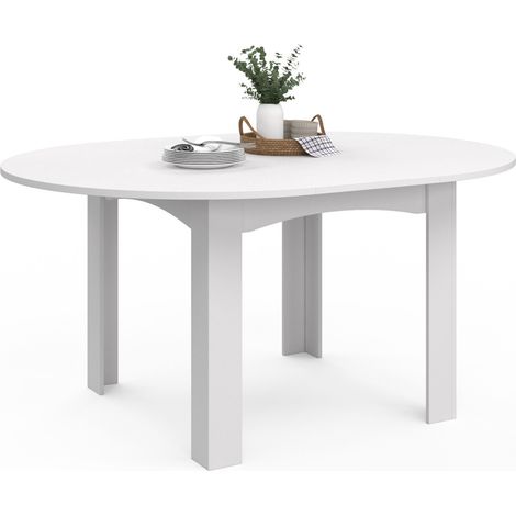 Idmarket – Table à manger extensible ronde – 4-8 personnes – Blanc – Longueur 110-150 cm – Plateau en mélaminé et MDF – Design contemporain (1/5)
