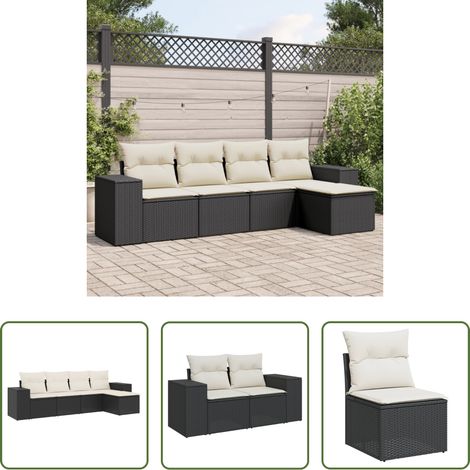 vidaXL Set Divani da Giardino 5 pz con Cuscini in Polyrattan Nero (1/5)
