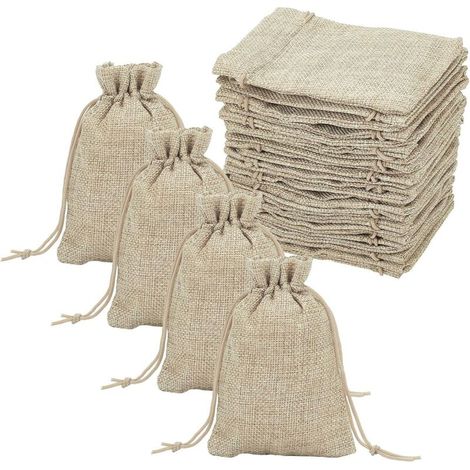 Lntyq 100Pcs Sachets en Jute, Pochettes Sachets en Lin Chanvre avec Cordon Sac de Toile de Jute Sachets de Lavande cadeau invites mariage pour Bijoux Cadeau Mariage Noël, 13.5x9.5cm
