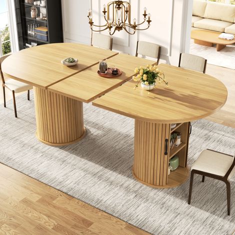 Tavolo da pranzo allungabile 150-190 x 80 x 75 cm in MDF naturale con vano portaoggetti HAVRYA (1/5)