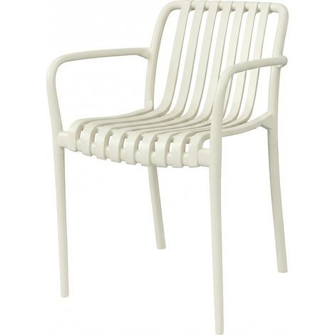 Set aus 4 stapelbaren Gartenstühlen, Lattenrost-Design mit Armlehnen, ergonomisch, elfenbeinfarben