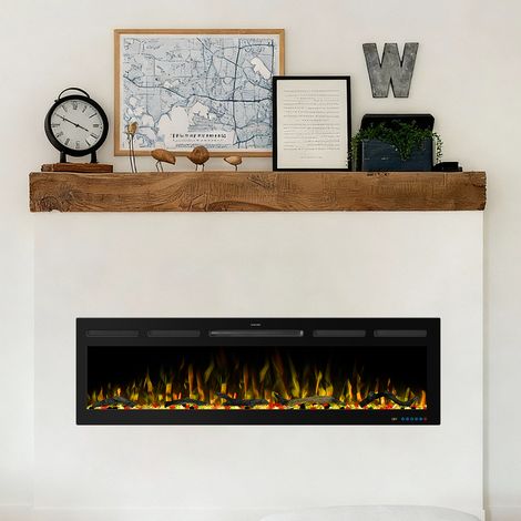 Parrot Uncle 152 cm Electric Fireplace Insert Built-in LED Flame Effect Heater 750W/1500W Dual Flame Remote Control Timer
