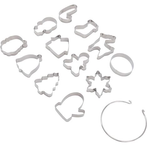 12-teiliges Weihnachtsplätzchen-Ausstechset aus Edelstahl und Silber, mit Schnellverschluss, inklusive Aufbewahrungsringen für Kuchen.