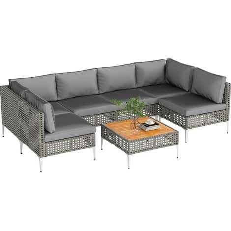 Set mobili giardino divano sezionale vimini tavolino legno acacia conversazione rattan grigio