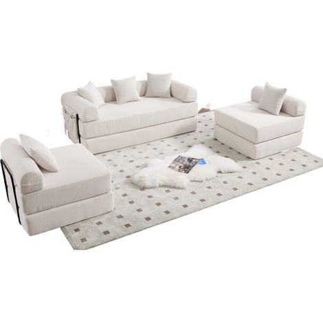 CHICFURN sofá modular 270x180x64 cm de pana beige con almacenamiento para salón, 300 kg (1/5)