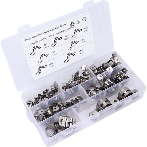 Lot de 80 Brides de Serrage pour Tuyaux en Acier Inoxydable, Support en U à 2 Trous, Clips de Tension Universels pour Camping-Car (1/5)