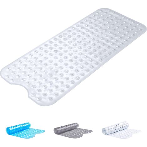 1 tappetino doccia trasparente da 100 x 40 cm, antiscivolo e antimuffa, con fori di drenaggio e potenti ventose, lavabile in lavatrice.