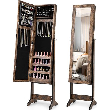 COSTWAY Armoire à Bijoux sur Pied avec Miroir Psyché Coffre à Bijoux, Armoire de Rangement Cosmétiques, 3 Positions Réglables, Installation Facile, Style Nordique (Rose) (Industriel) (1/5)