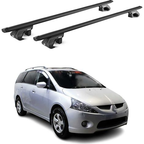 OMAC Dachträger Aluminium TÜV geprüft für Mitsubishi Grandis 2003-2011 – Für Standard Dachreling – T Nut – Max 90 kg – 2 Schlösser Schwarz (1/5)