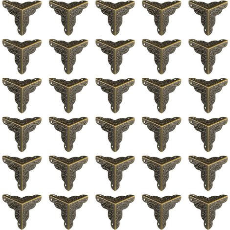 Protections d'angle métalliques vintage – Lot de 30 pour caisses et meubles en bois  120 clous de fixation inclus (1/5)