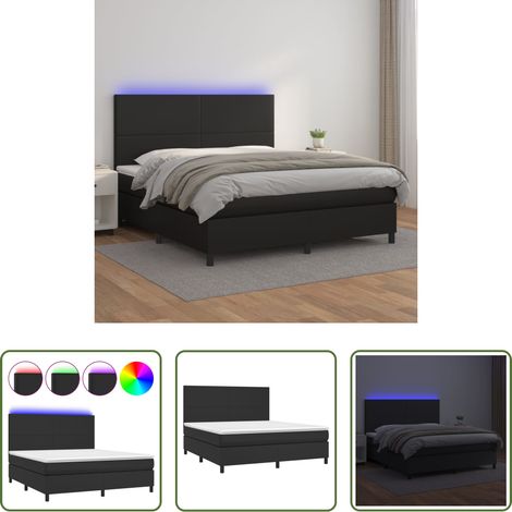 Sommier tapissier - Sommier à lattes de lit avec matelas et LED Noir 160x200 cm (1/5)